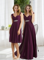 Empire 2015 Dark Purple Ruching Dama Dress with Cap Sleeves
