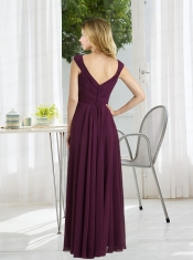 Empire 2015 Dark Purple Ruching Dama Dress with Cap Sleeves