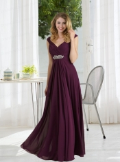 Empire 2015 Dark Purple Ruching Dama Dress with Cap Sleeves