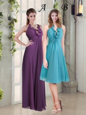 Empire Ruffles Halter 2015 Dama Dress in Purple