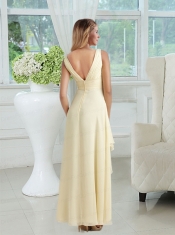 Empire V Neck Chiffon Dama Dress with Appliques and Ruching