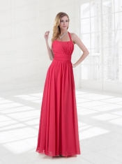 Halter Empire 2015 Coral Red Dama Dresses with Ruching
