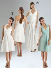 Halter Empire Dama Dress with Ruching and Hand Made Flowers