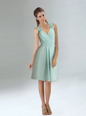 Halter Empire Dama Dress with Ruching and Hand Made Flowers