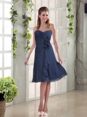 Navy Blue Ruching and Hand Made Flowers  Dama Dresses with Sweetheart