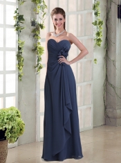 Navy Blue Ruching and Hand Made Flowers  Dama Dresses with Sweetheart
