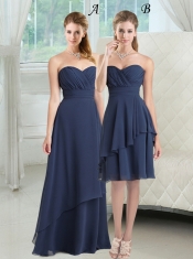 Navy Blue Sweetheart Empire Dama Dress with Ruching