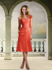 One Shoulder Ruching Column Dama Dress with Tea Length