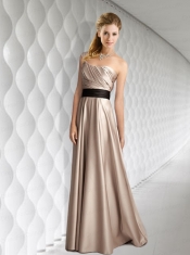 Ruching Belt One Shoulder Empire Dama Dress for 2015