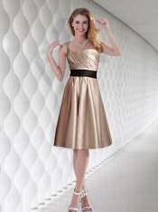 Ruching Belt One Shoulder Empire Dama Dress with Mini Length