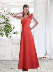 Ruching One Shoulder Empire Hand Made Flowers 2015 Dama Dress