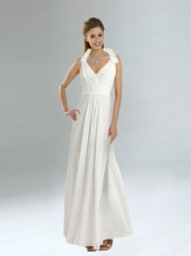 Simple Halter Empire Ruching and Hand Made Flowers Dama Dress