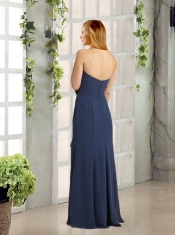 Sweetheart Ruching and Hand Made Flowers Dama Dresses in Navy Blue