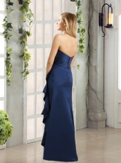 Sweetheart Ruching and Hand Made Flowers Dama Dresses in Navy Blue