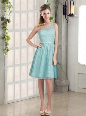 Wonderful One Shoulder A Line Dama Dress with Lace and Belt