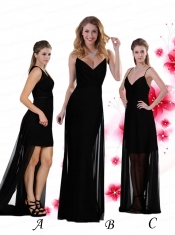 2015 Column Black Floor Length Dama Dress with Spaghetti Straps