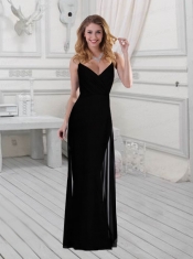 2015 Column Black Floor Length Dama Dress with Spaghetti Straps