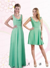 2015 Empire Ruching V Neck Dama Dress in Apple Green