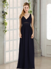 2015 Empire V Neck Zipper Up Dama Dress in Navy Blue