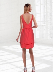 2015 Feminine Ruching Column Watermelon Red Dama Dress with Mini Length