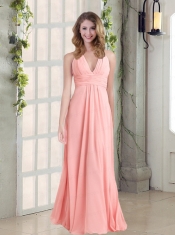 2015 Simple Halter Empire Ruching and Dama Dress in Watermelon Red