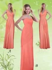 2015 Simple V Neck Empire Ruching and  Dama Dress in Watermelon Red