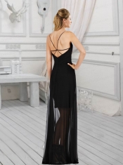 2015 Spaghetti Straps Column Black Dama Dress with Floor Length