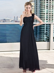 Black One shoulder 2015 Luxurious Dama Dress with Floor Length