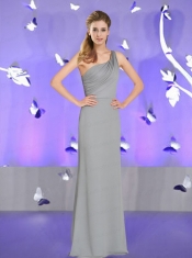 Decent Column Ruching Grey Dama Dress with One Shoulder