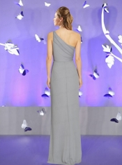 Decent Column Ruching Grey Dama Dress with One Shoulder