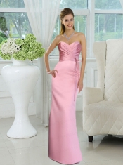 Elegant Ruched Sweetheart Long Dama Dress with Sash