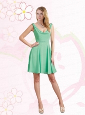Empire Ruching 2015 Apple Green Mini Length Dama Dress with V Neck