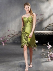 New Arrival Taffeta Short Dama Dress with Ruffled Hem
