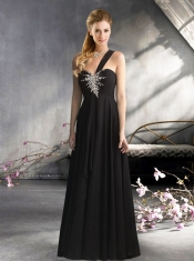 New Style Empire Chiffon 2015 Beading Dama Dress with One Shoulder