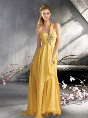 New Style Empire Chiffon 2015 Beading Dama Dress with One Shoulder