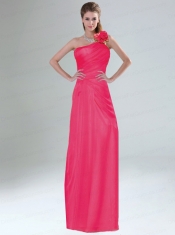 One Shoulder Floor Length Dama Dresses with Hand Made Flowers