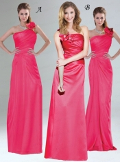 One Shoulder Floor Length Dama Dresses with Hand Made Flowers