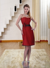 Ruching Sweetheart Column 2015 Wine Red Dama Dress with Appliques