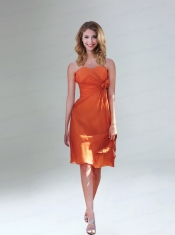 Sweetheart Ruching and Hand Made Flowers Dama Dress in Orange Red