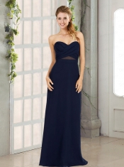 V Neck Empire Zipper Up Navy Blue Dama Dress for 2015
