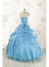 2015 Aqua Blue Hot Sale Appliques Quinceanera Dresses