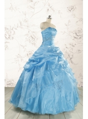 2015 Aqua Blue Hot Sale Appliques Quinceanera Dresses