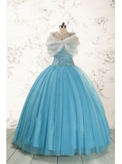 2015 Ball Gown Baby Blue Beading Quinceanera Dress with Wraps