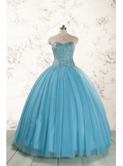 2015 Ball Gown Baby Blue Beading Quinceanera Dress with Wraps