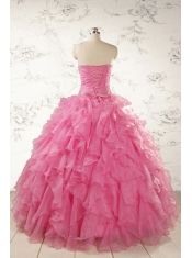 2015 Ball Gown Organza Quinceanera Dresses with Beading and Ruffles