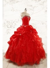 2015 Ball Gown Strapless Beading and Ruffles Red Sweet 15 Dresses