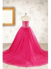 2015 Beautiful Hot Pink Quinceanera Dresses with Beading and Appliques