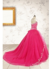 2015 Beautiful Hot Pink Quinceanera Dresses with Beading and Appliques