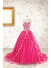 2015 Beautiful Hot Pink Quinceanera Dresses with Beading and Appliques