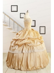 2015 Brand New Champagne Quinceanera Dresses with Appliques